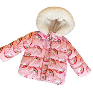 Carters pink unicorn girls 18 month winter coat toddler jacket with hood